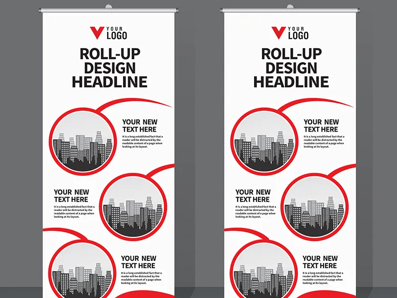 Roll-up banner stands printed with a business design